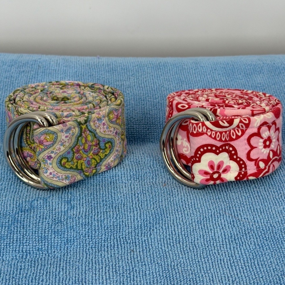 Floral Pattern Double-Ring Fabric Belt - Pink and Multicolor